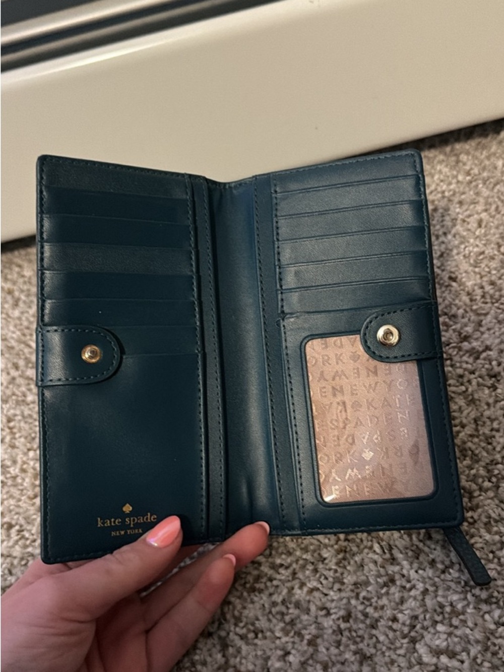 kate spade Pebbled Leather Wallet in Dark Teal with Bow Detail - Picture 2 of 2